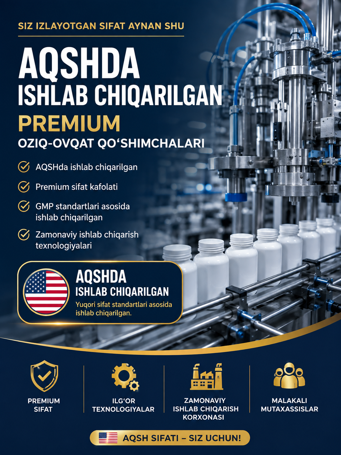 100% AQShda ishlab chiqarilgan — Premium sifat kafolati