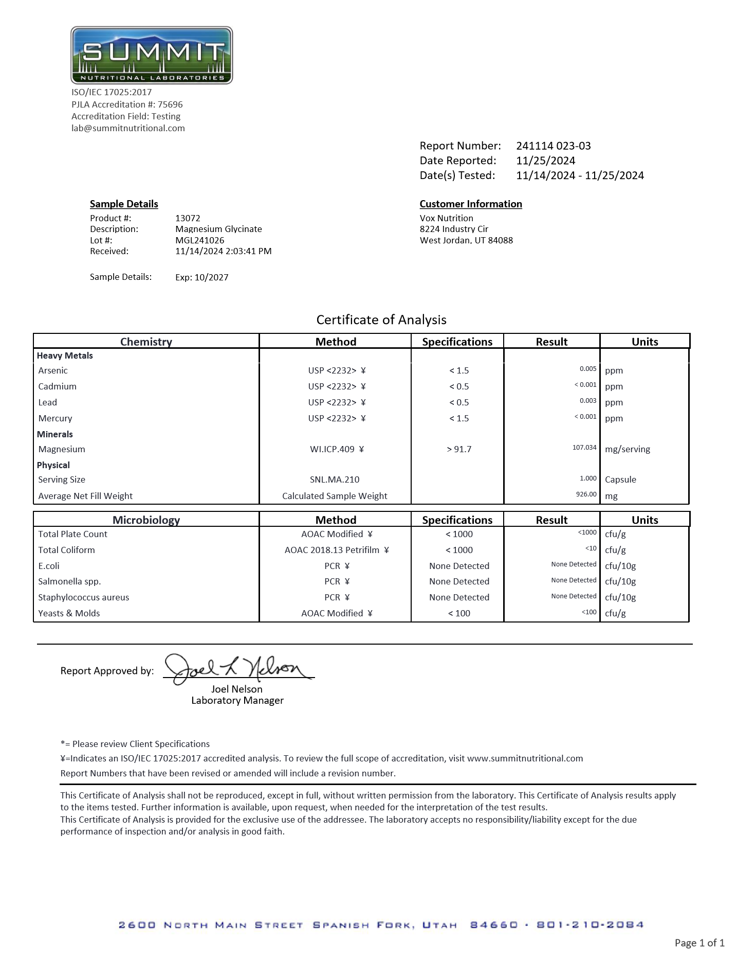 Laboratoriya tahlili (Certificate of Analysis) skani